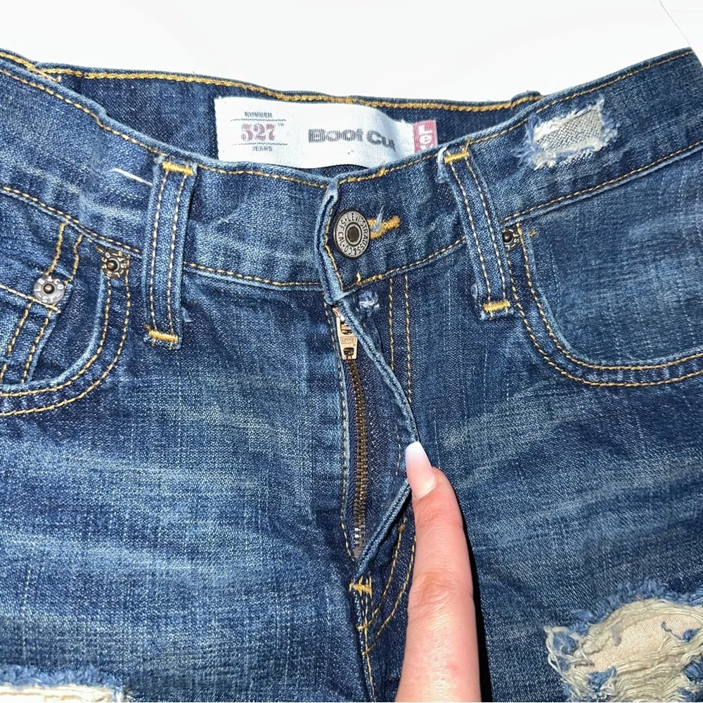 Levi’s | Distressed Ripped Denim Cutoff Shorts Dark Wash Cuffed Hem DIY Size 24